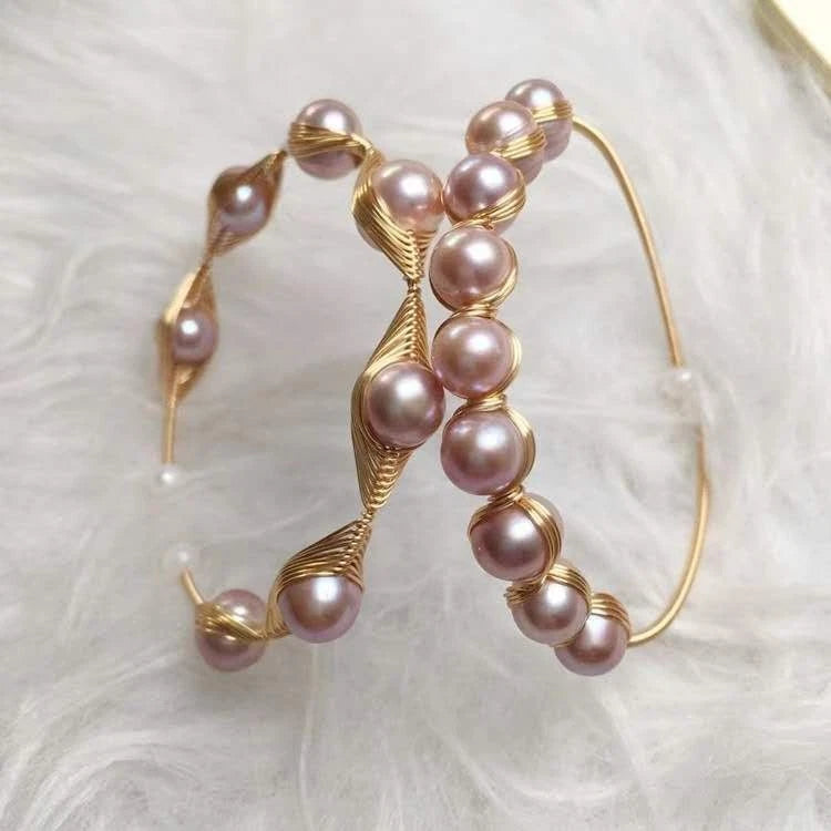 bracciale con perle naturali d'acqua dolce rosa-viola 7-8MM