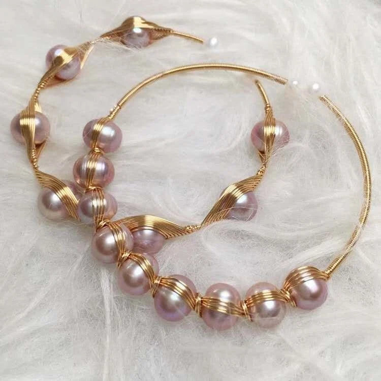 bracciale con perle naturali d'acqua dolce rosa-viola 7-8MM