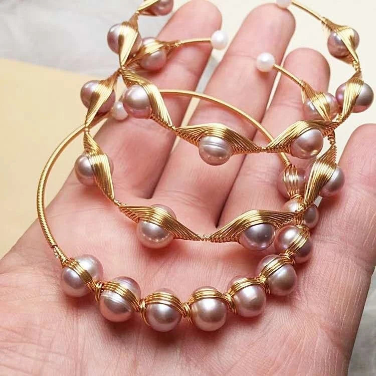 bracciale con perle naturali d'acqua dolce rosa-viola 7-8MM
