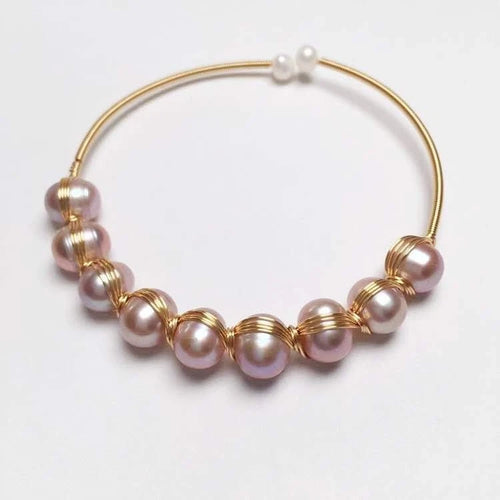 bracciale con perle naturali d'acqua dolce rosa-viola 7-8MM