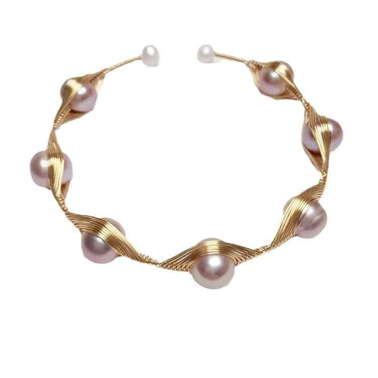 bracciale con perle naturali d'acqua dolce rosa-viola 7-8MM