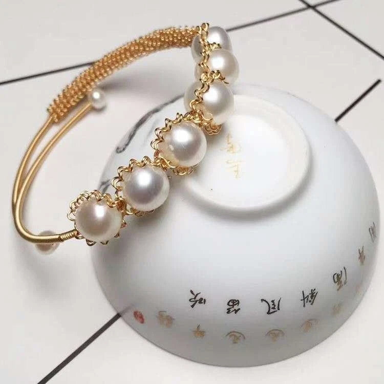 Bracciale artigianale con perle d'acqua dolce naturali di 7-8 MM