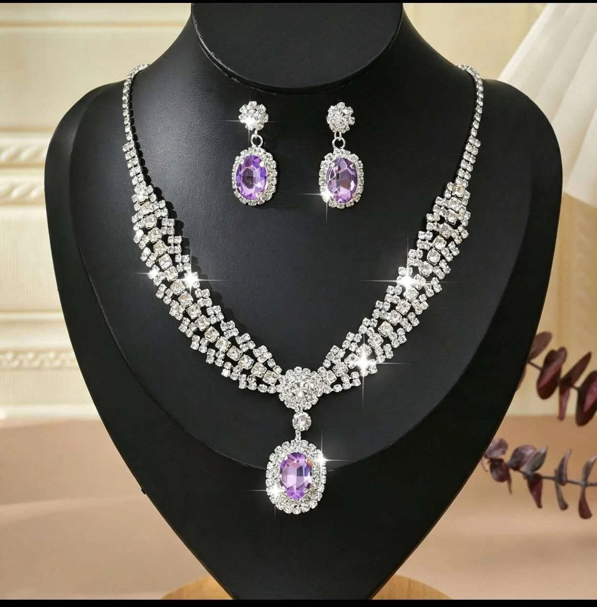 Set di gioielli di cristallo con pendente ovale in strass (2 pezzi)