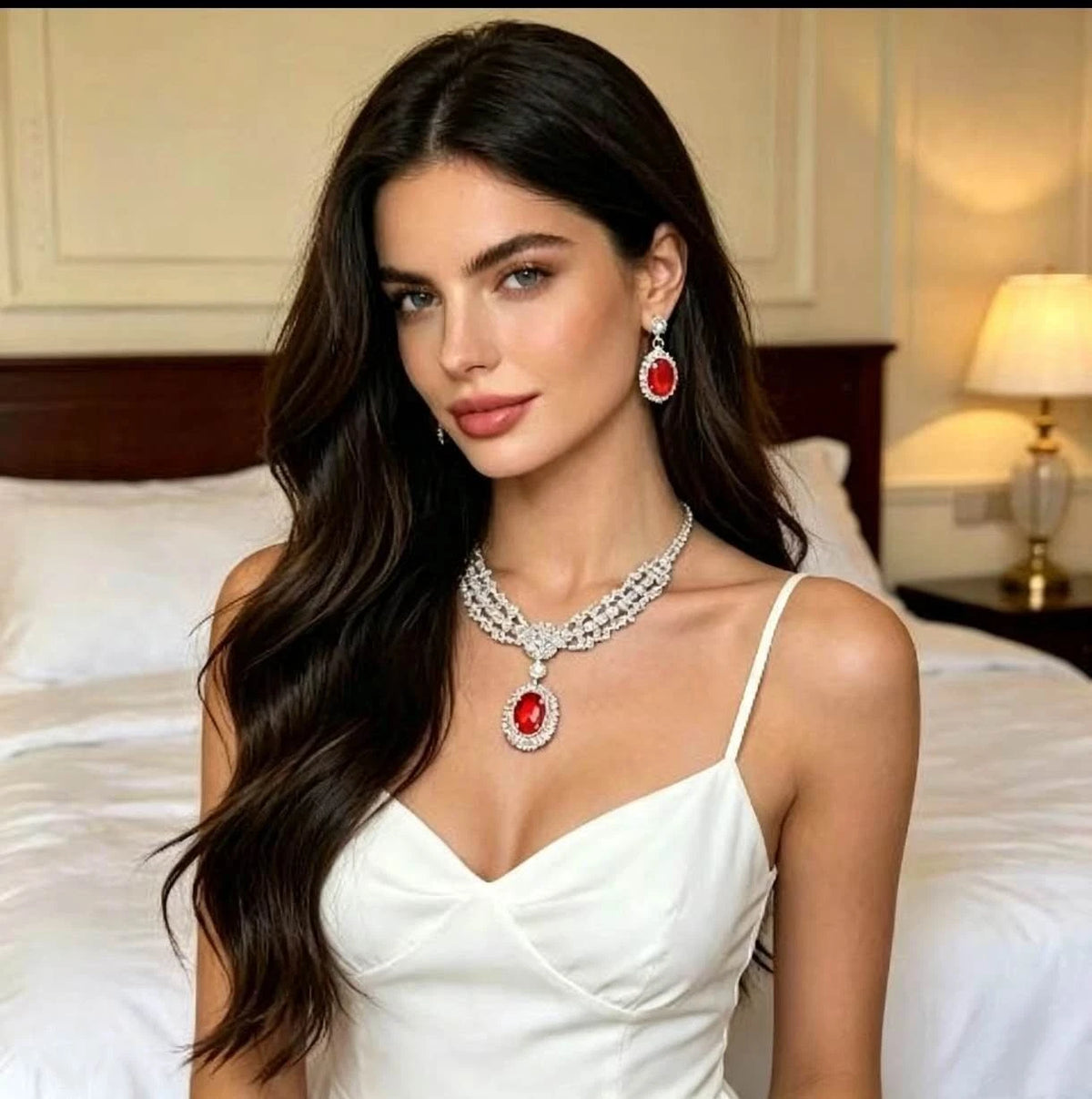Set di gioielli di cristallo con pendente ovale in strass (2 pezzi)