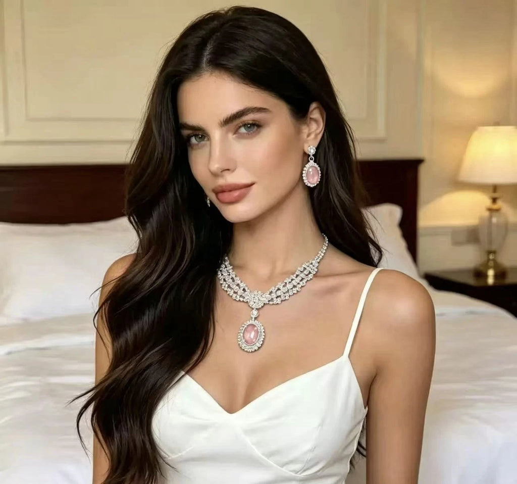 Set di gioielli di cristallo con pendente ovale in strass (2 pezzi)