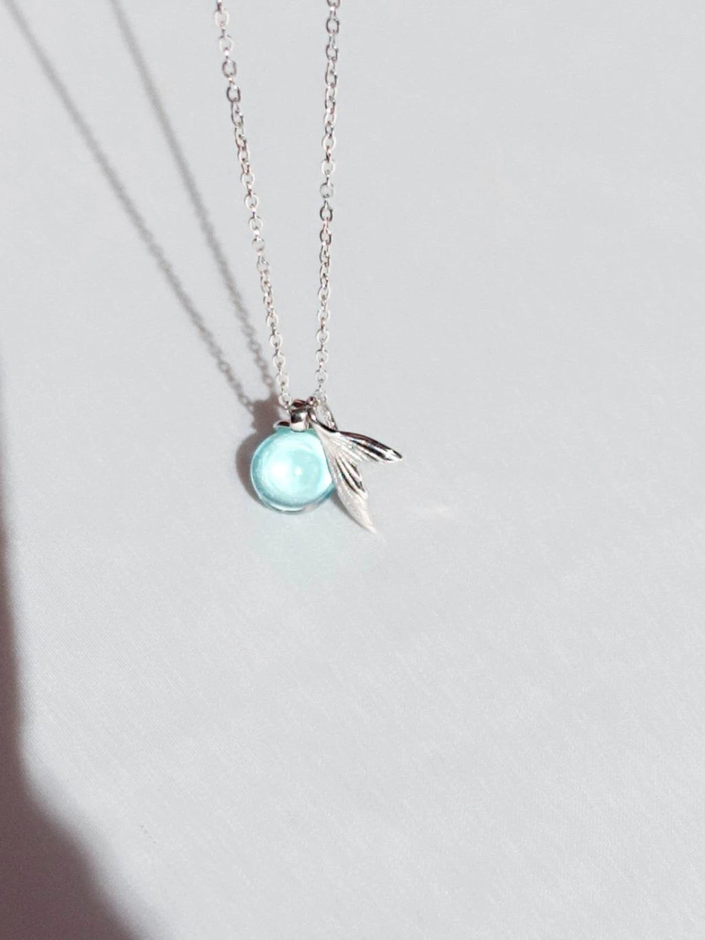Halskette Silber 925 Meerjungfrauenschwanz Anhänger Kristallkugel Hellblau, Kette Verstellbar