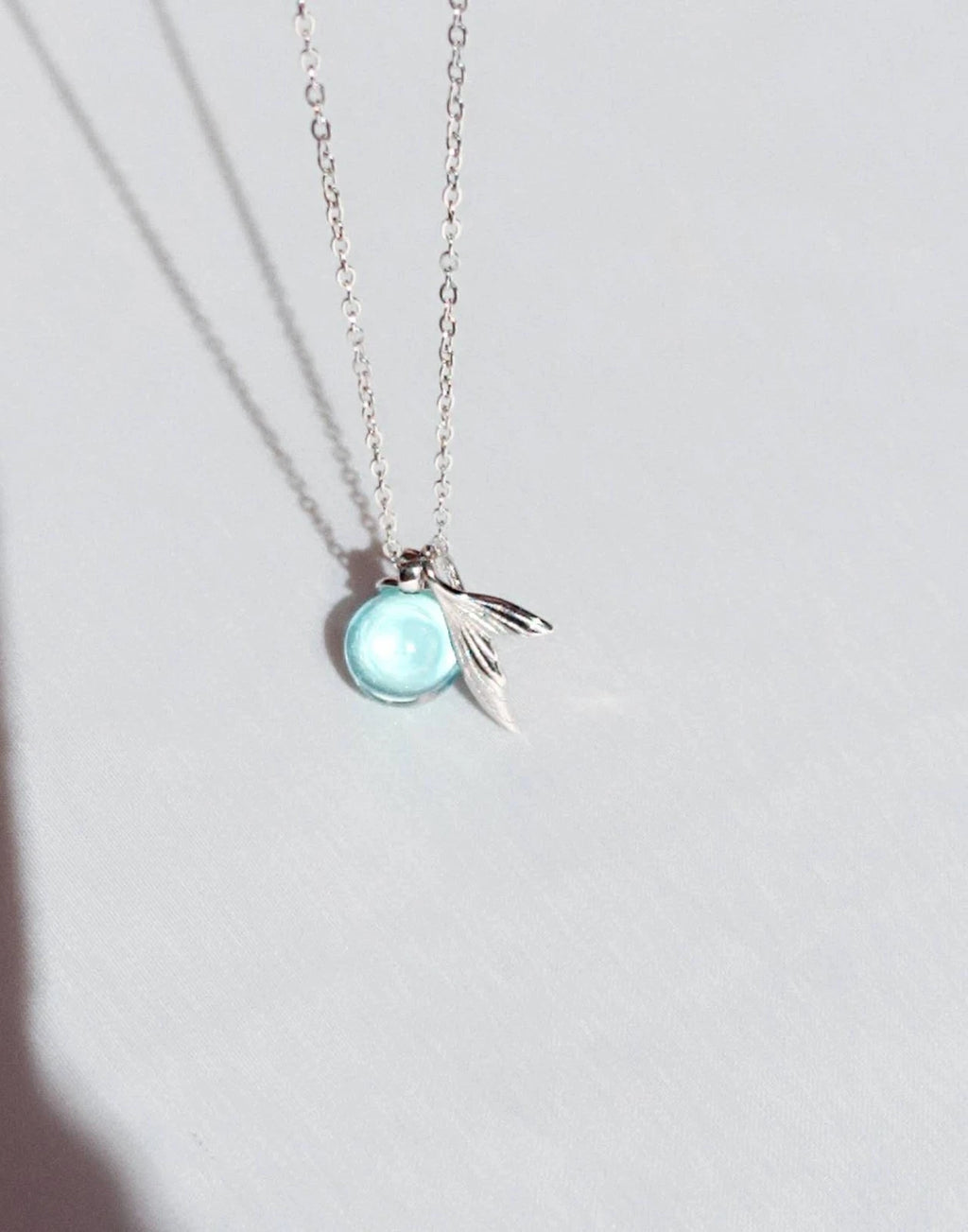 Halskette Silber 925 Meerjungfrauenschwanz Anhänger Kristallkugel Hellblau, Kette Verstellbar