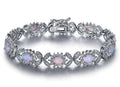 Sterling silver 925 bracelet with opal, floral link bracelet with cubic zirconia