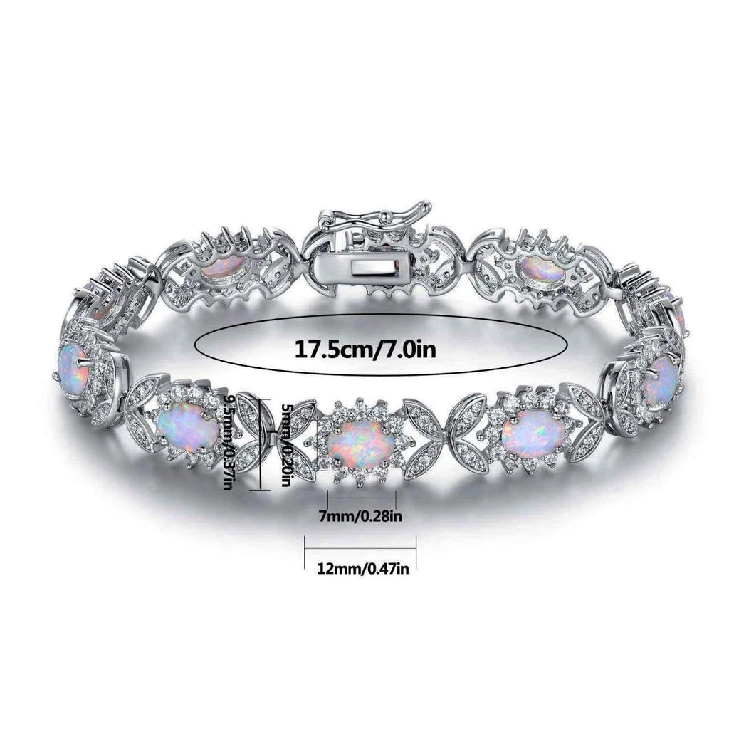 Sterling silver 925 bracelet with opal, floral link bracelet with cubic zirconia