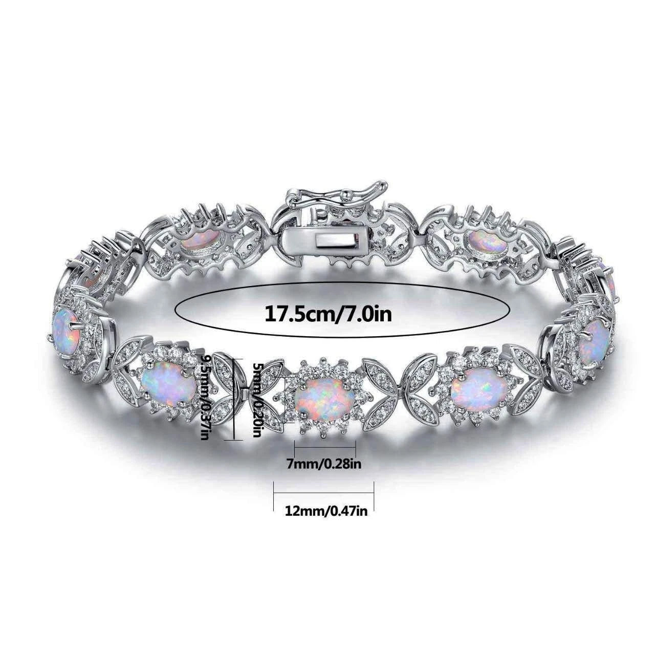Sterling silver 925 bracelet with opal, floral link bracelet with cubic zirconia