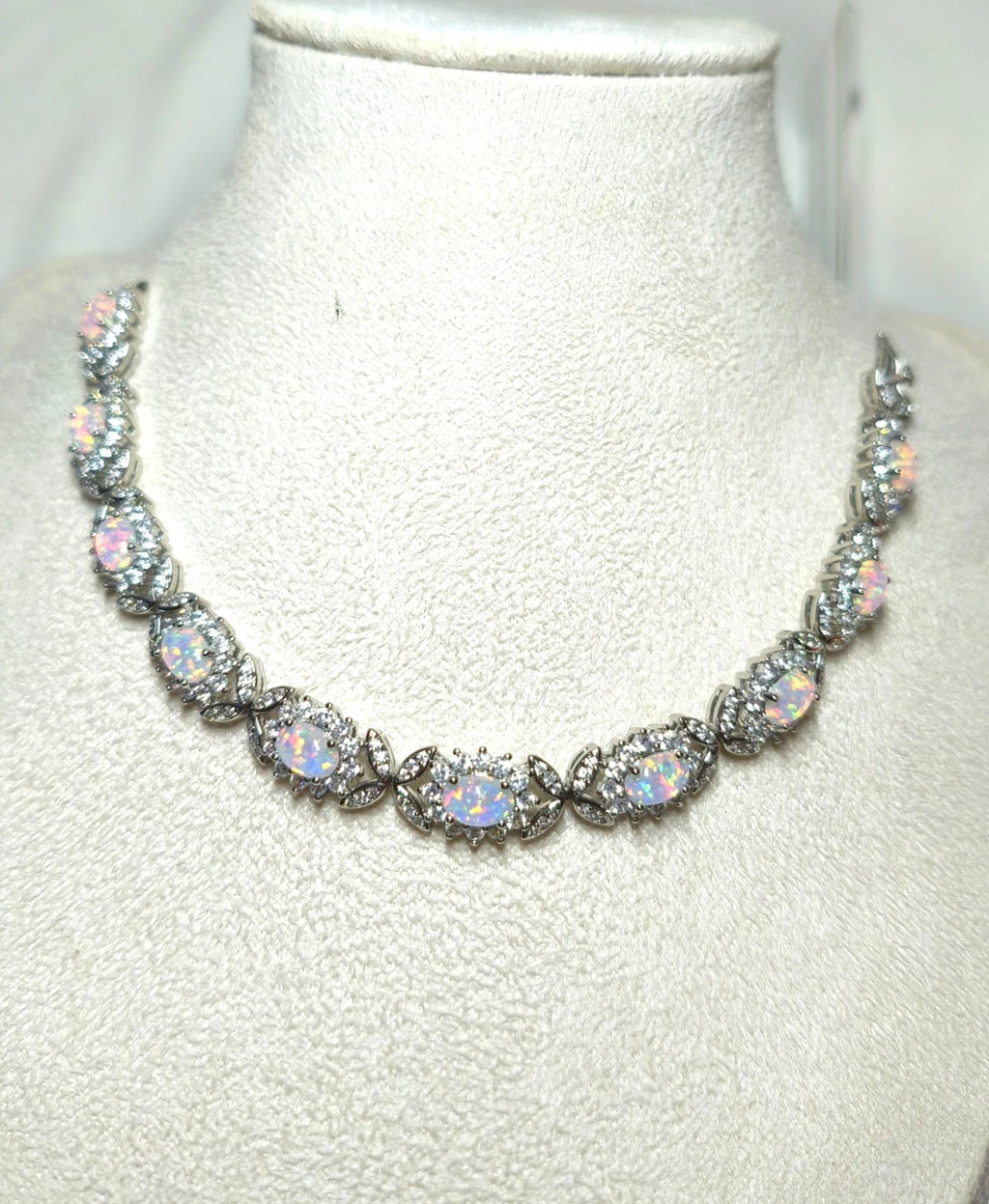 Sterling silver 925 bracelet with opal, floral link bracelet with cubic zirconia