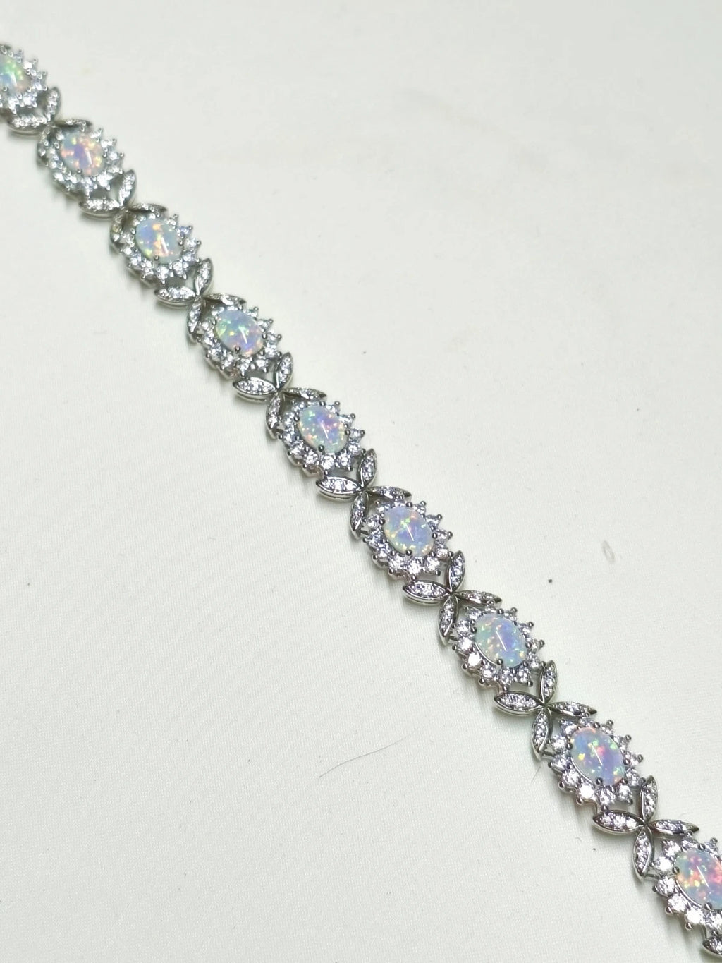Sterling silver 925 bracelet with opal, floral link bracelet with cubic zirconia
