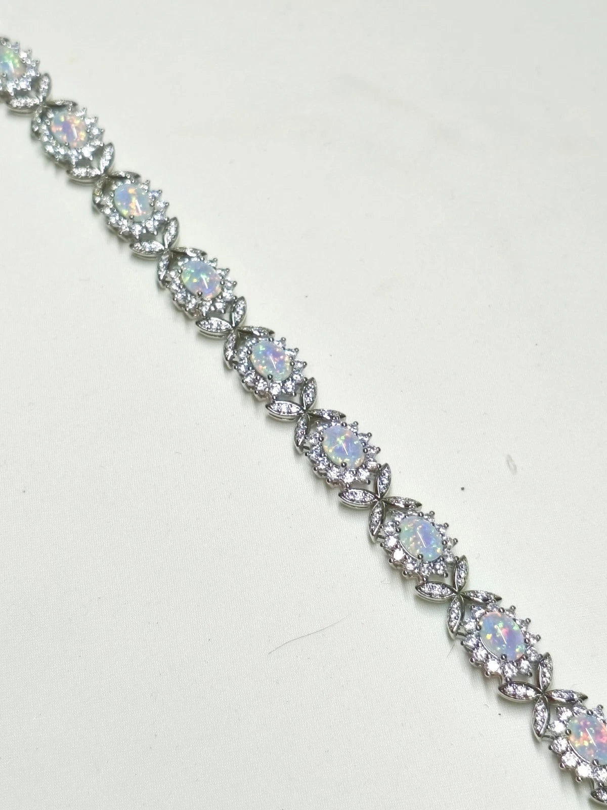 Sterling silver 925 bracelet with opal, floral link bracelet with cubic zirconia