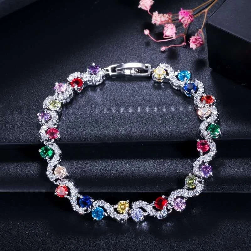 Fashion bracciale a onde in zircone AAA colorato con placcatura in oro bianco 18k