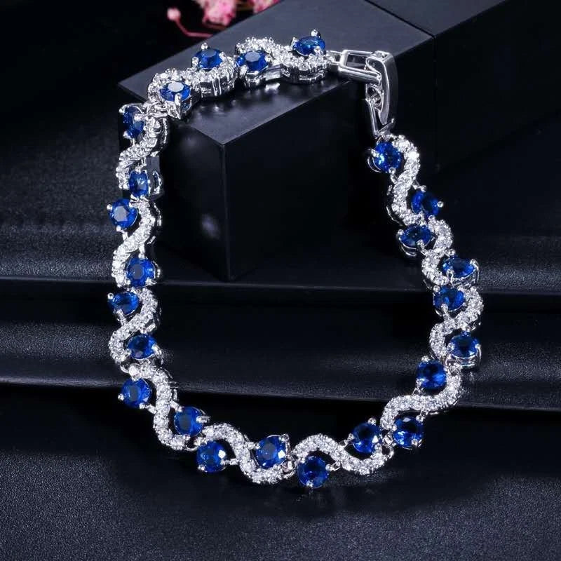 Fashion bracciale a onde in zircone AAA colorato con placcatura in oro bianco 18k