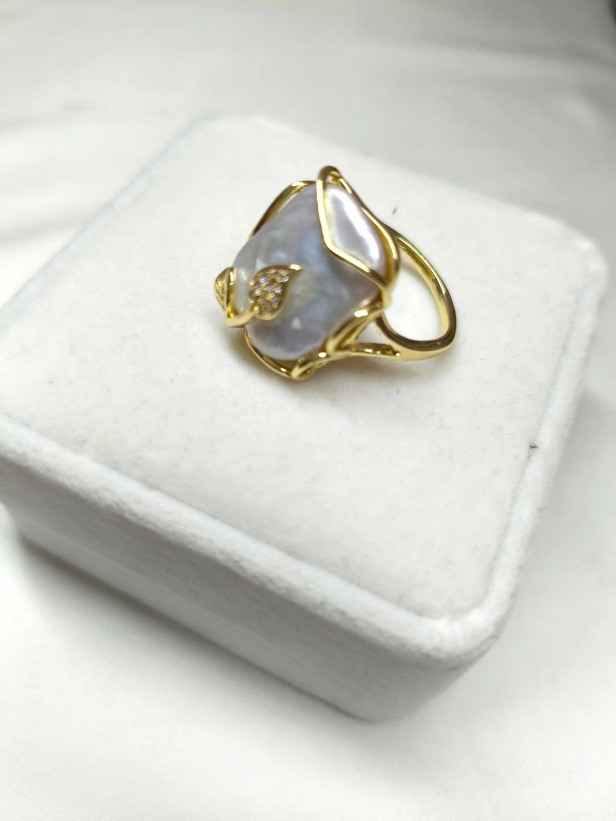 3-Piece Natural Baroque Pearl Jewelry Set, 18K Gold Plated, French Style
