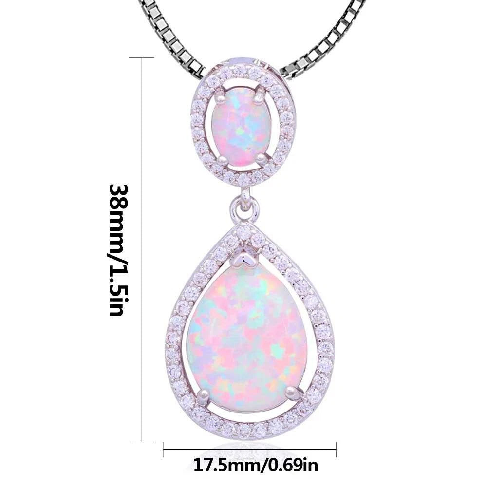 Necklace with two drop-shaped opals with 18K white gold plating