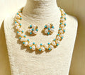 Completo Gioielli Vintage con Perle e Cristalli turchese, Stile Floreale