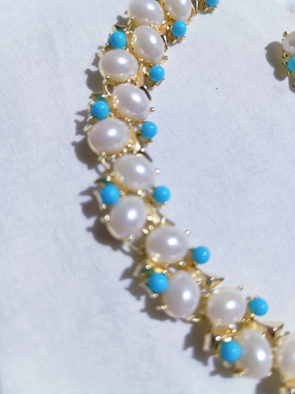 Completo Gioielli Vintage con Perle e Cristalli turchese, Stile Floreale