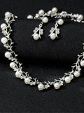 Completo Gioielli Foglie con Perle e Strass, Collana Bracciale Orecchini 3 PEZZI