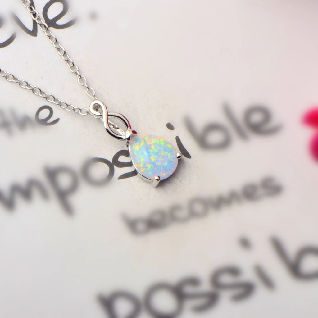 18K white gold plated necklace with teardrop opal