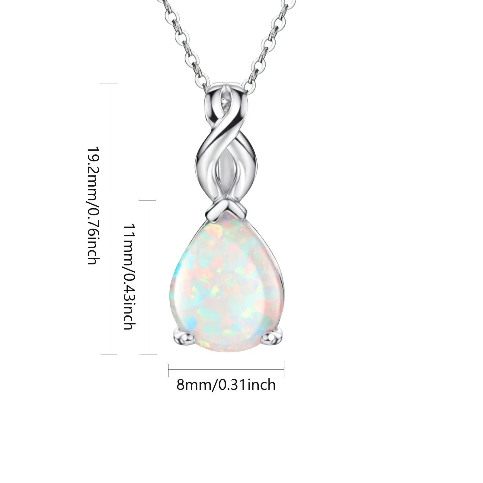 18K white gold plated necklace with teardrop opal