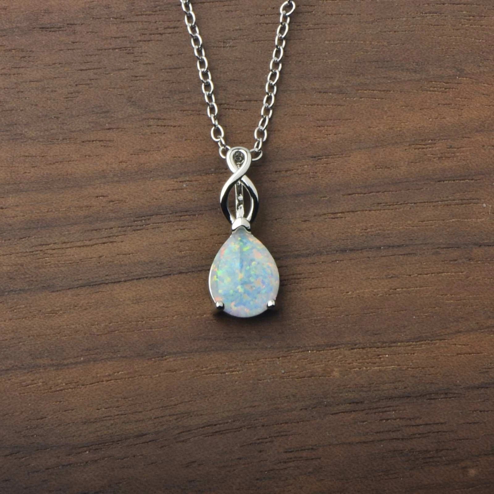 18K white gold plated necklace with teardrop opal
