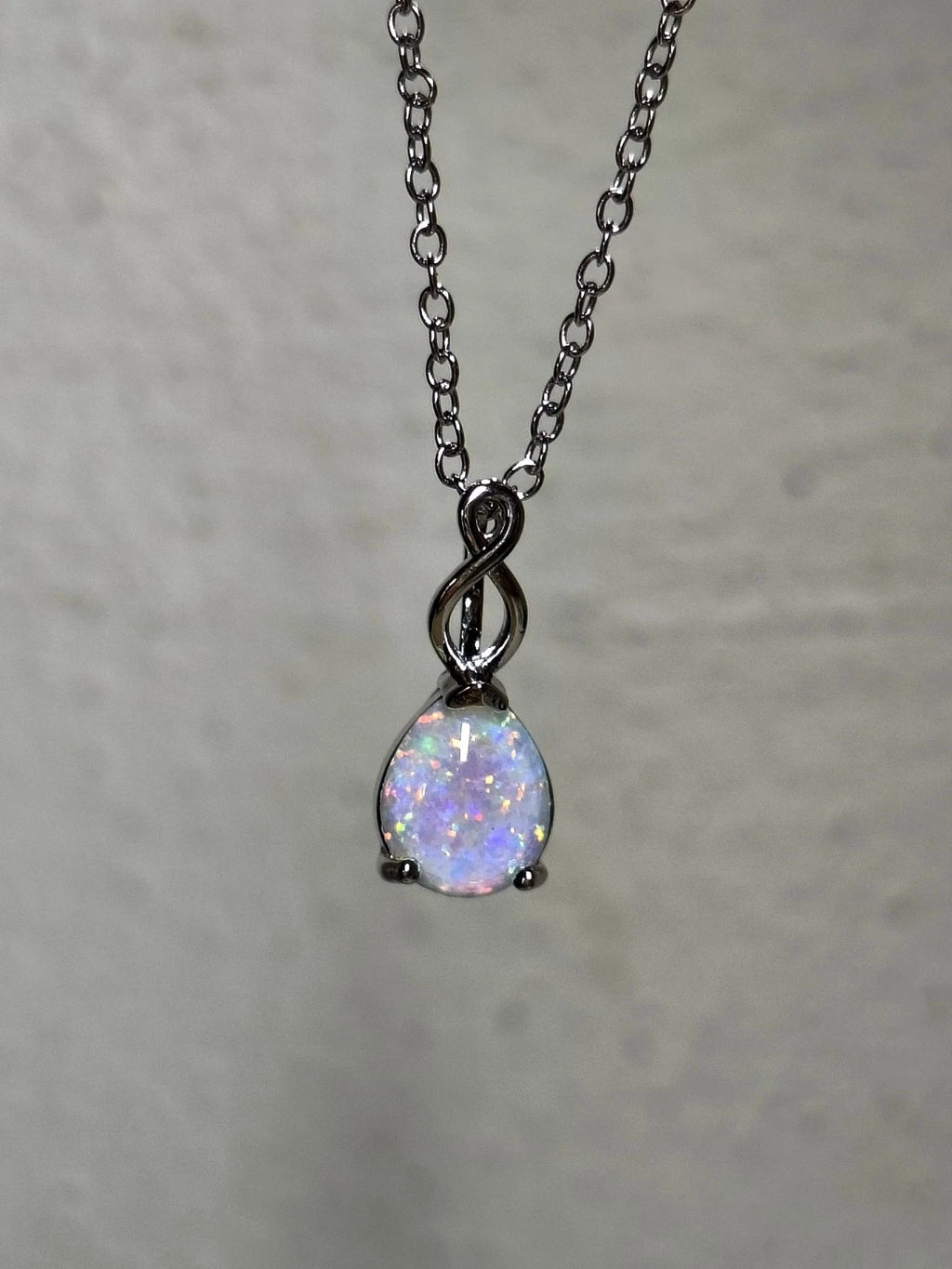 18K white gold plated necklace with teardrop opal