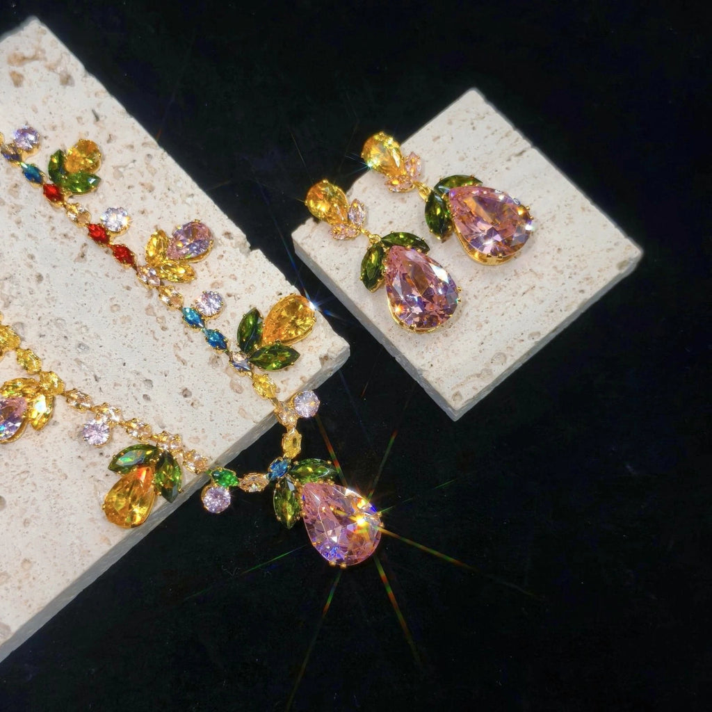 Fashion-Set, bunte Zirkonia, florale Motive, 2-teilig