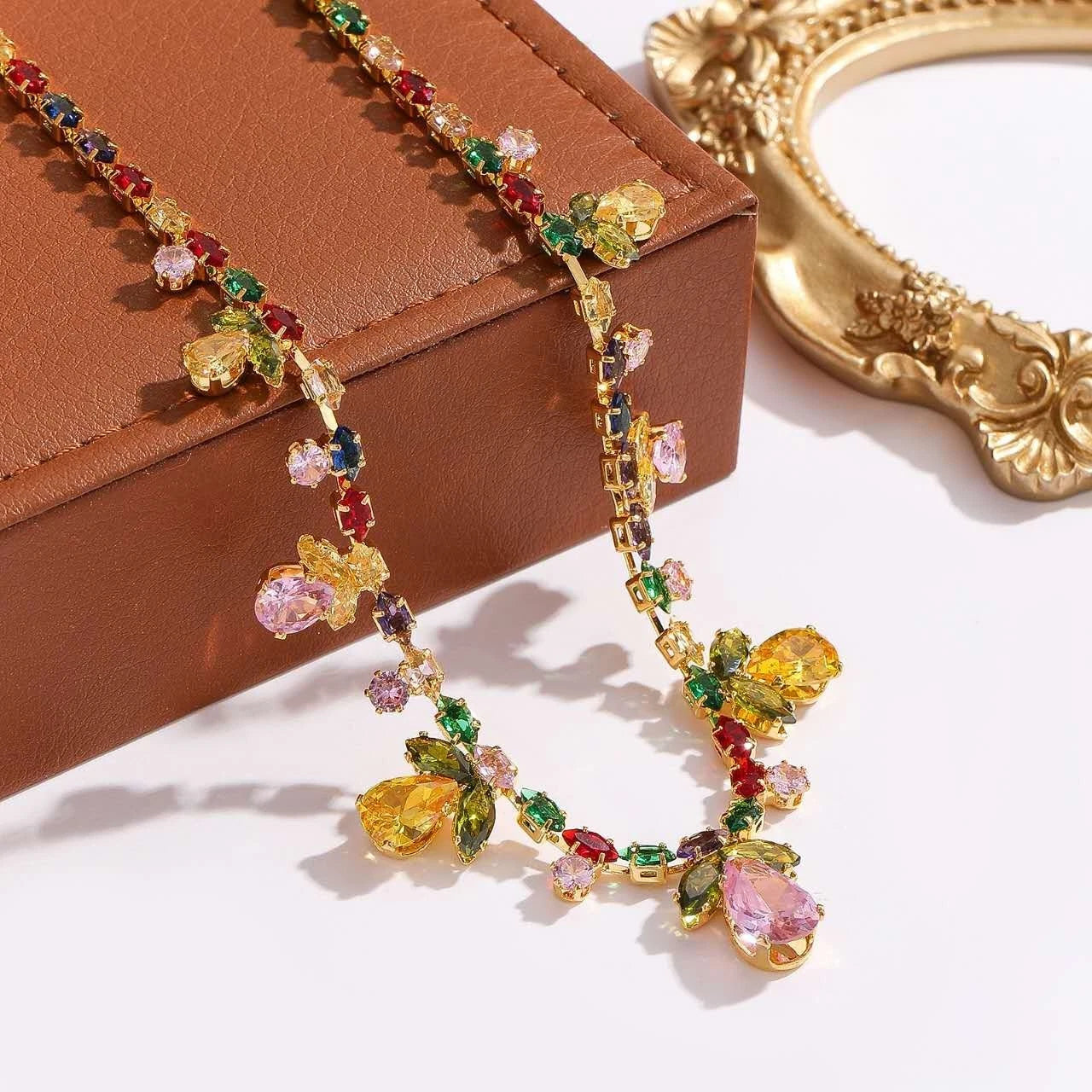 Fashion-Set, bunte Zirkonia, florale Motive, 2-teilig