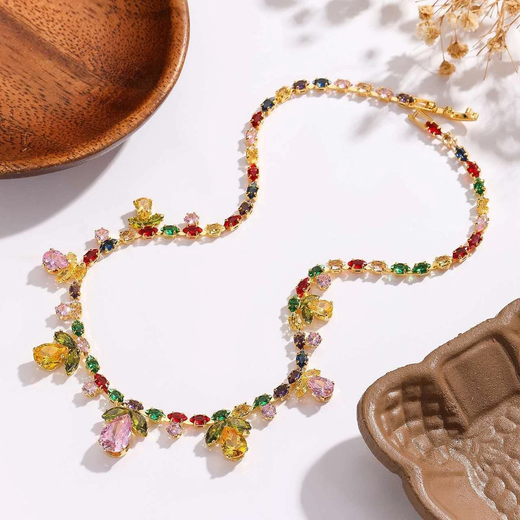 Fashion-Set, bunte Zirkonia, florale Motive, 2-teilig