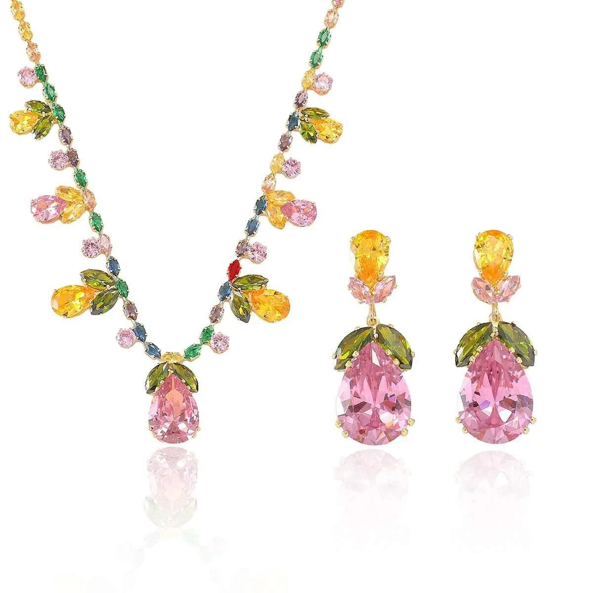 Fashion-Set, bunte Zirkonia, florale Motive, 2-teilig