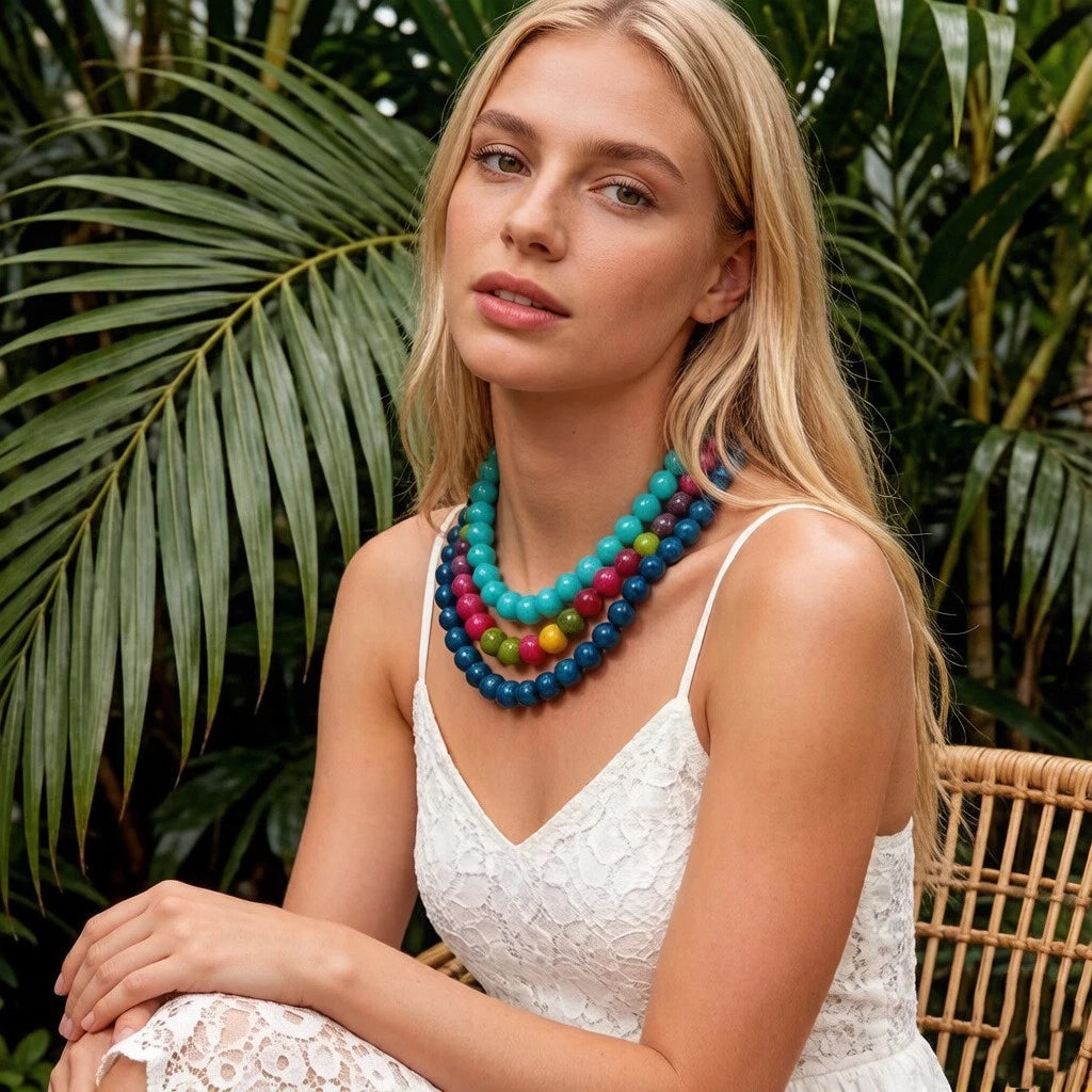 Collana con perline rotonde pietra naturale 12 mm, collana choker regolabile con catena estensibile