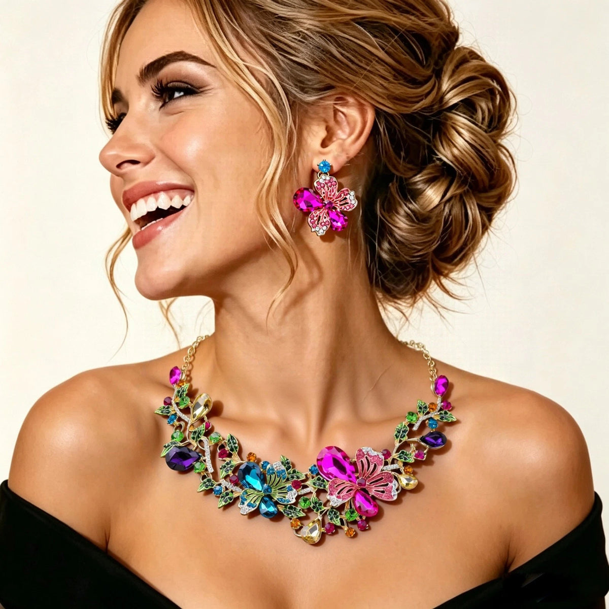 Fashion set di zirconi AAA con motivi floreali 2 PEZZI