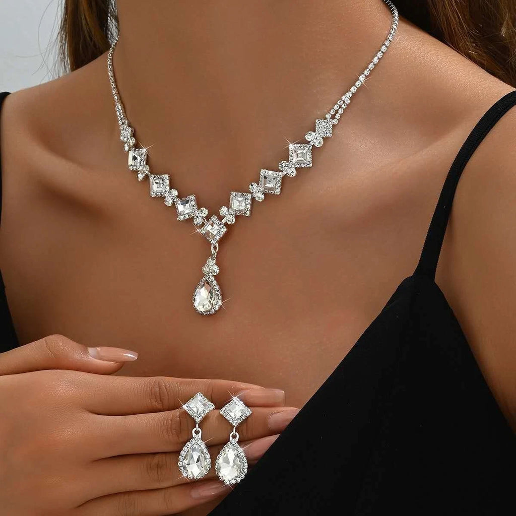 Fashion Set quadrata con strass e zirconi 2 PEZZI