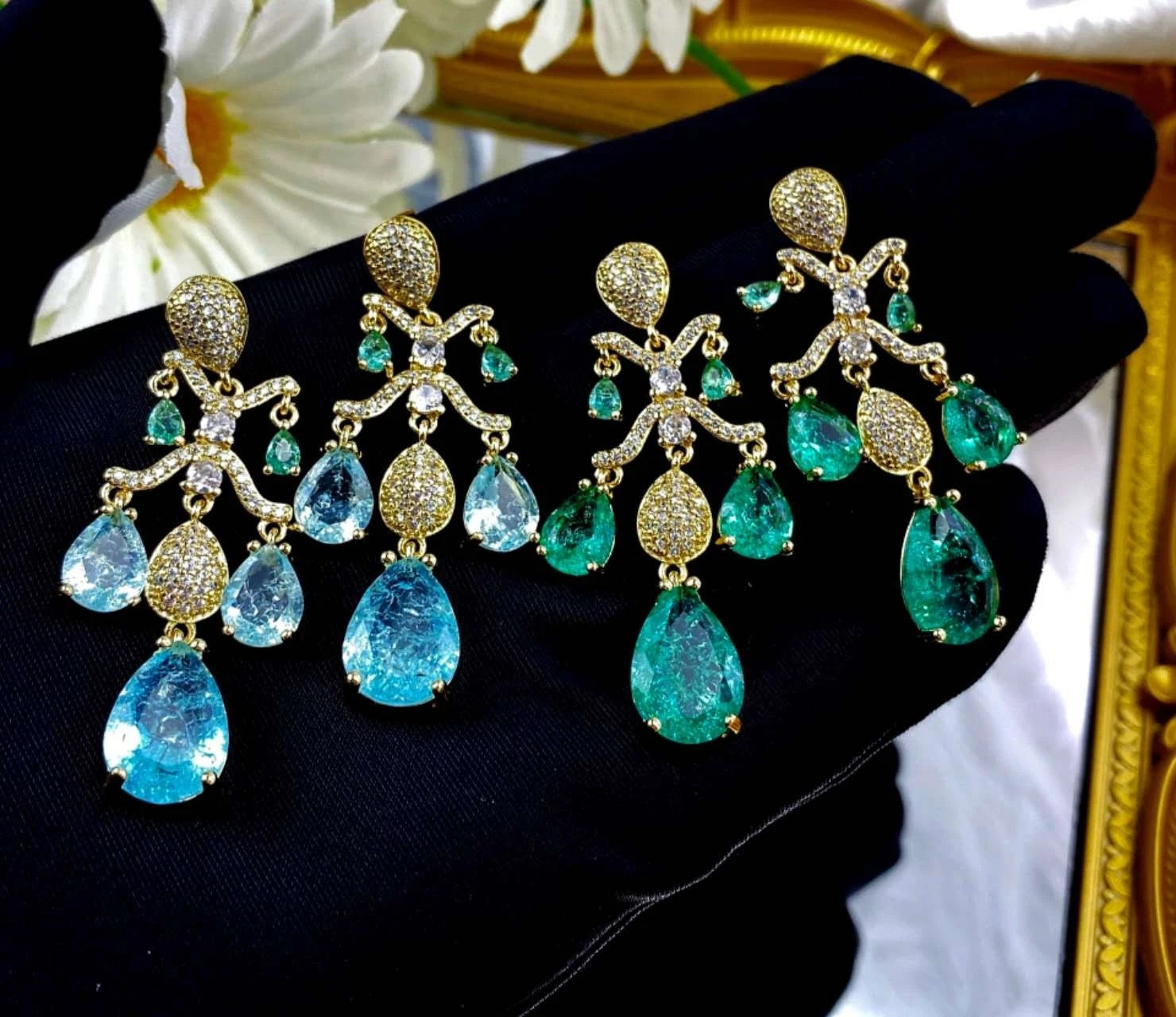 Orecchini a Goccia con Zirconi AAA, Argento Placcato ago d'argento, 2 Colori