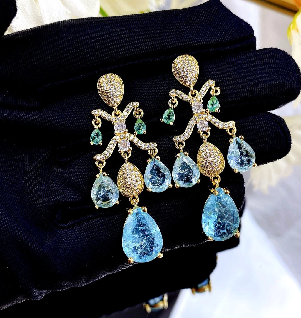 Orecchini a Goccia con Zirconi AAA, Argento Placcato ago d'argento, 2 Colori