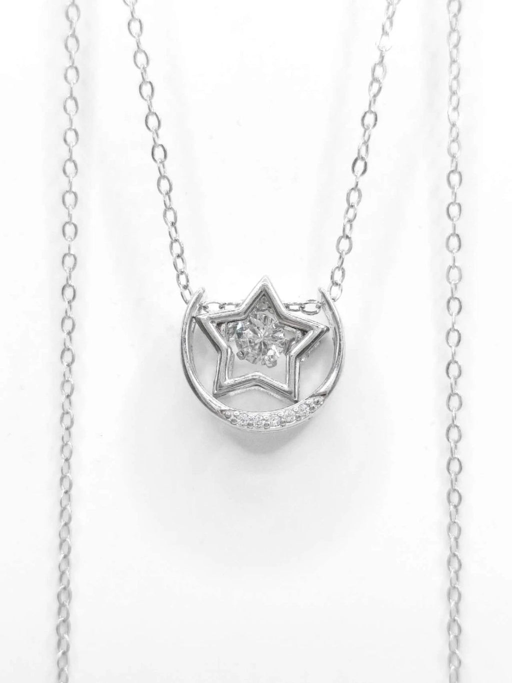 collana argento S925 forma stella e luna con zircone