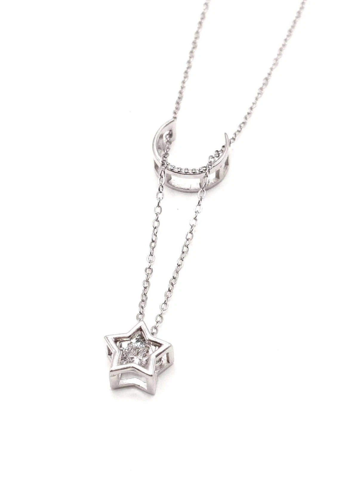Halskette aus 925er Sterlingsilber, Stern- und Mondform mit Zirkonia