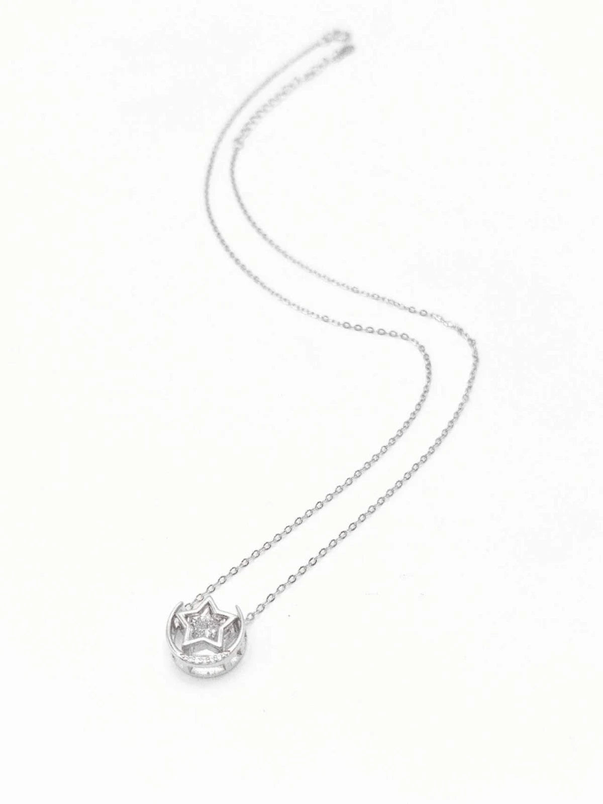 Halskette aus 925er Sterlingsilber, Stern- und Mondform mit Zirkonia