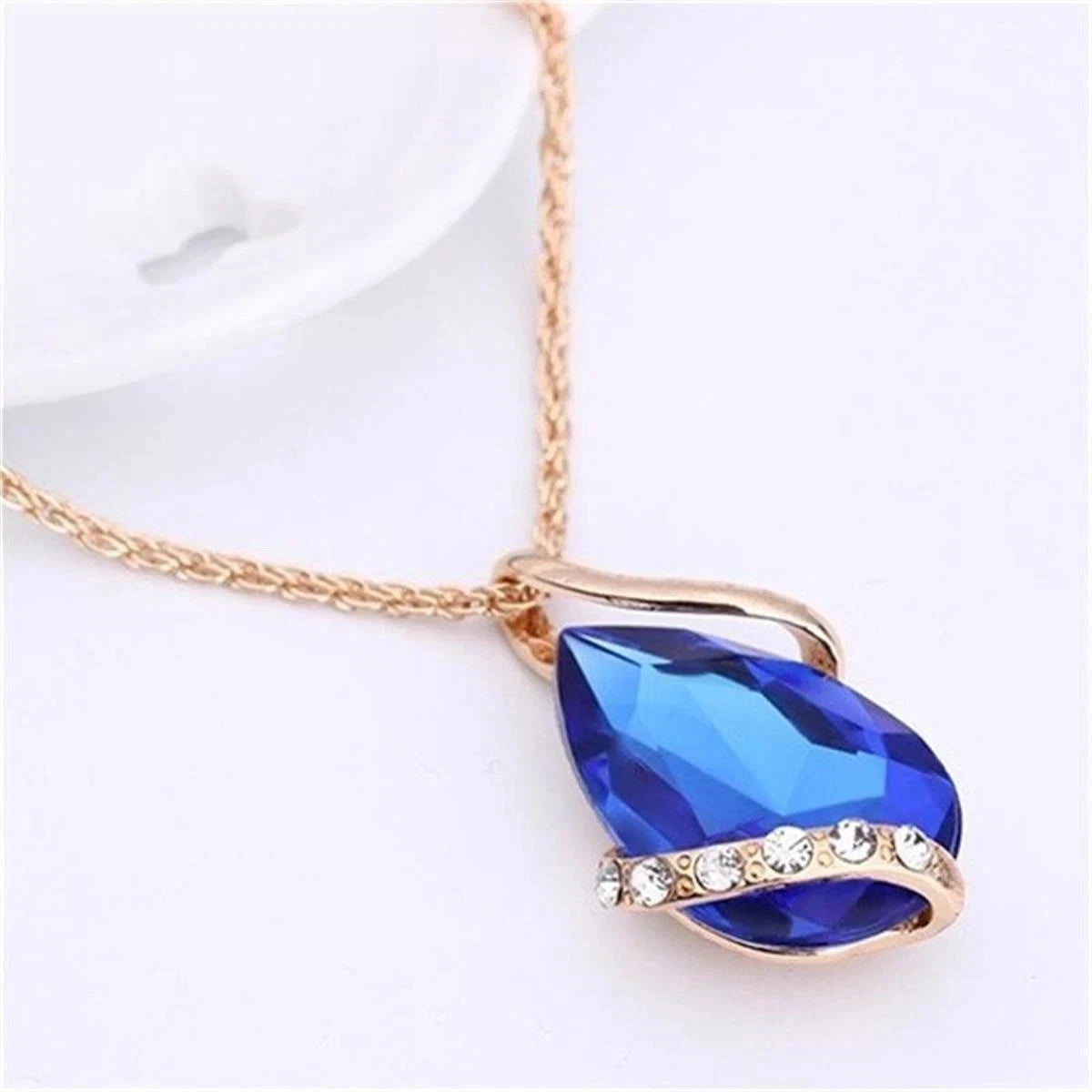 Set Gioielli Zircone Goccia Placcato Oro, Collana Ciondolo e Orecchini Pendenti