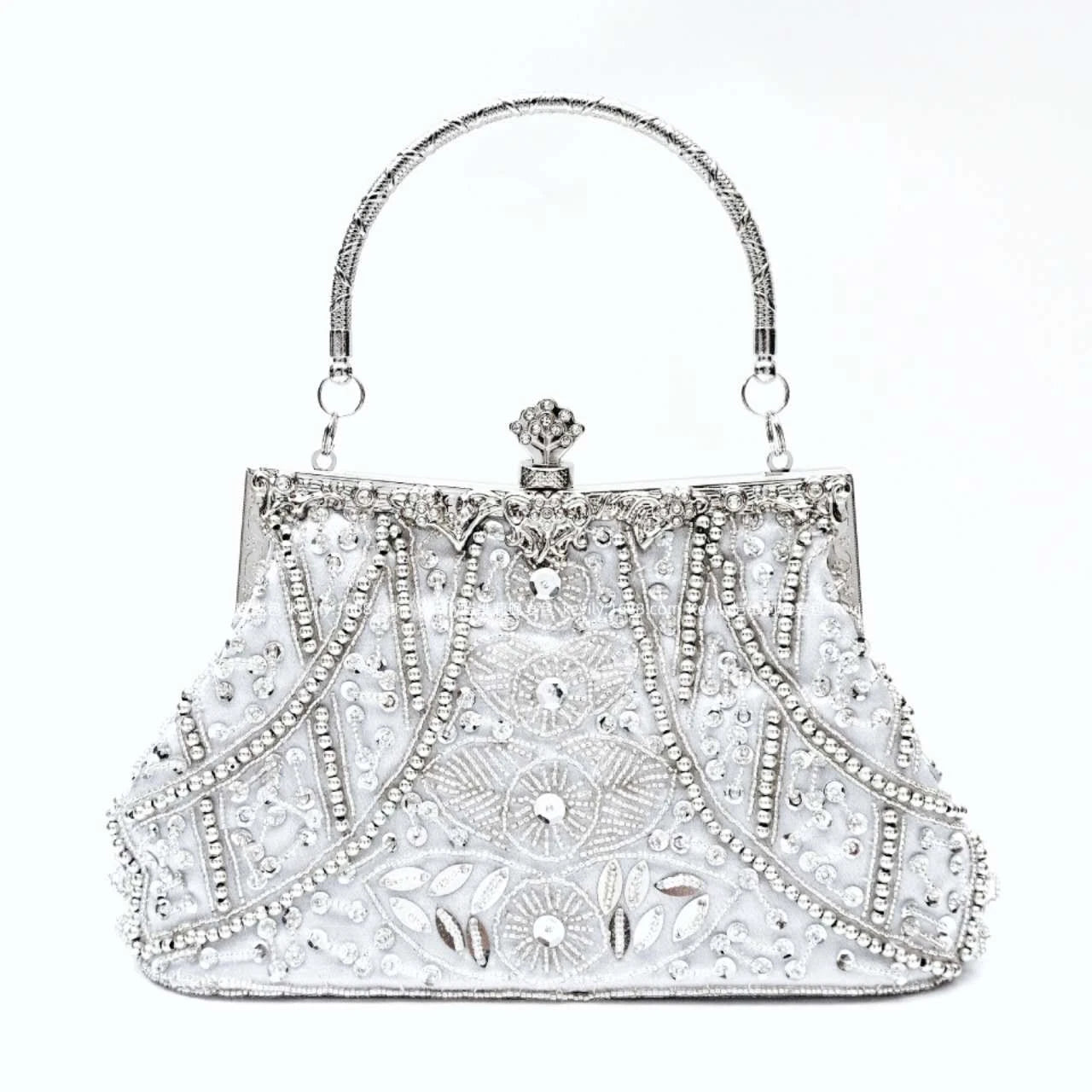 Handgemachte Abendtasche mit Perlen und Kristallen "Goldene Blumen"