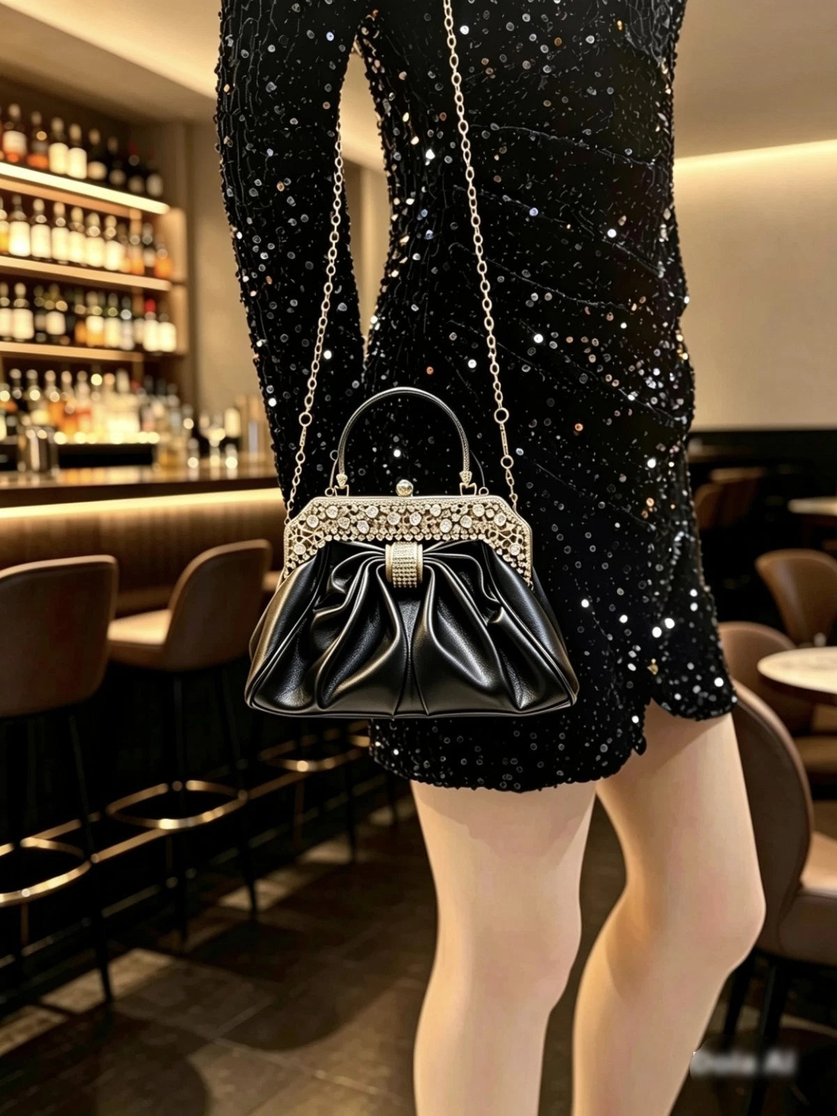 Pochette in Ecopelle con Chiusura a Bocchetta e Cristalli