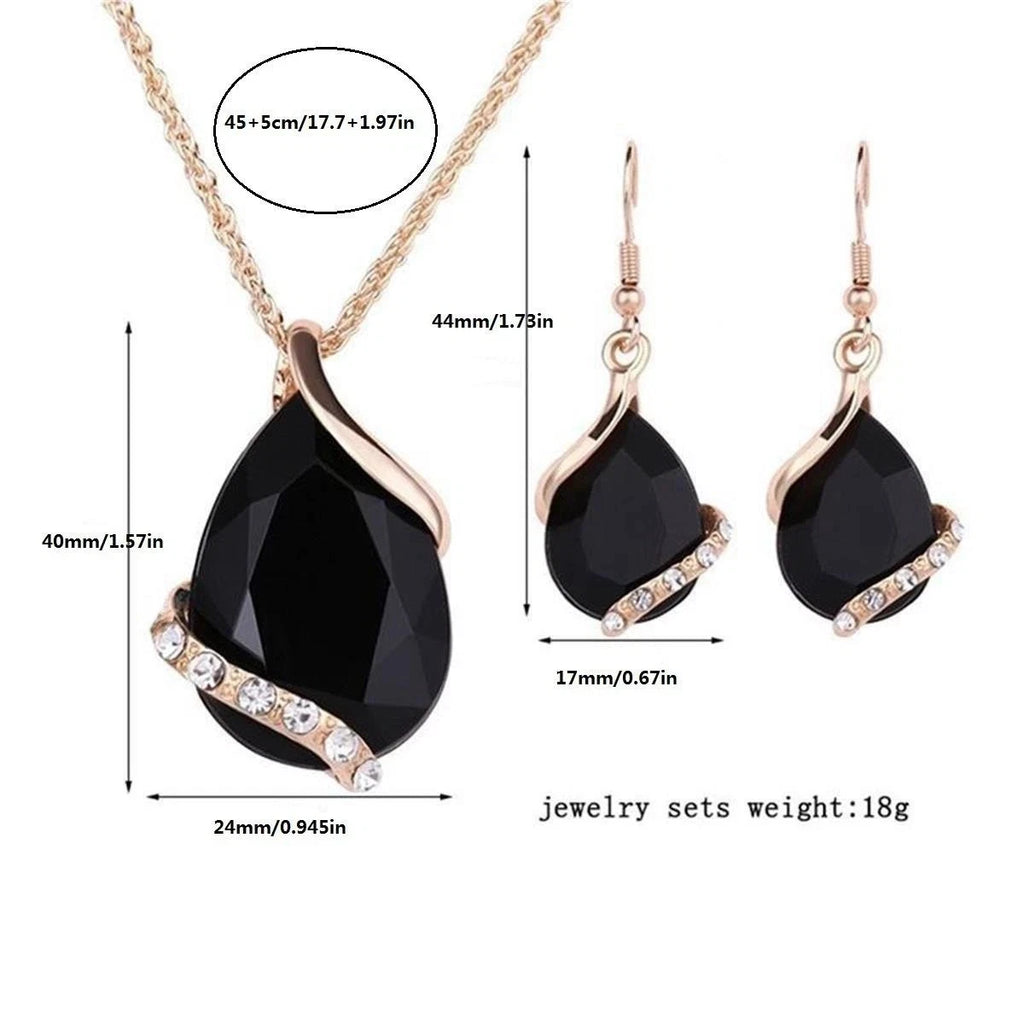 Set Gioielli Zircone Goccia Placcato Oro, Collana Ciondolo e Orecchini Pendenti