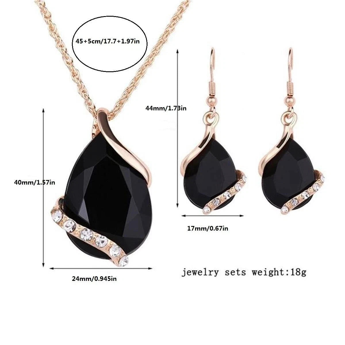 Set Gioielli Zircone Goccia Placcato Oro, Collana Ciondolo e Orecchini Pendenti