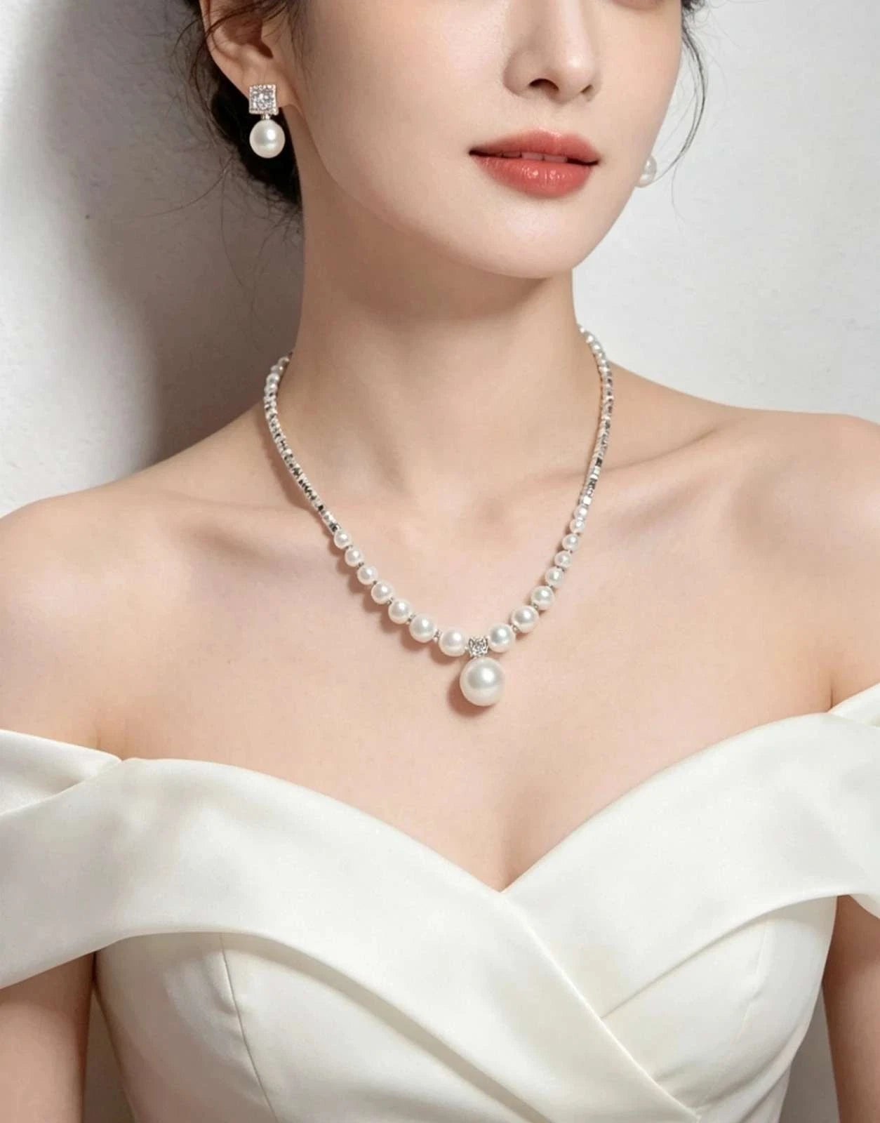 Set Collana e Orecchini con Perle e Zirconi, Stile Elegante per Matrimoni