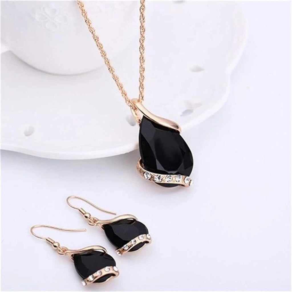 Set Gioielli Zircone Goccia Placcato Oro, Collana Ciondolo e Orecchini Pendenti