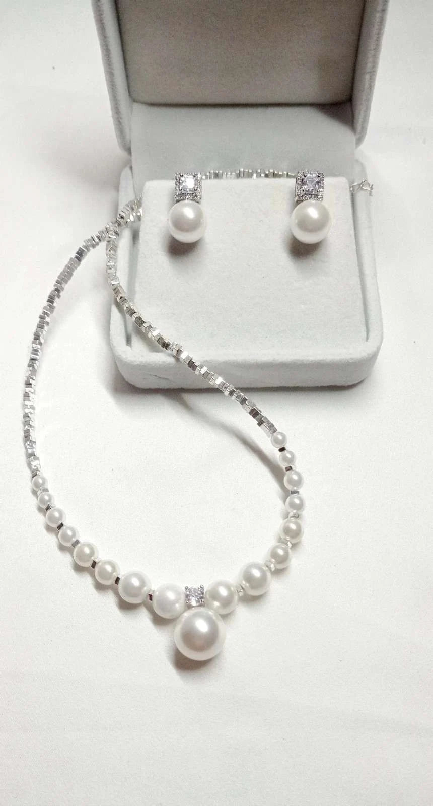 Set Collana e Orecchini con Perle e Zirconi, Stile Elegante per Matrimoni