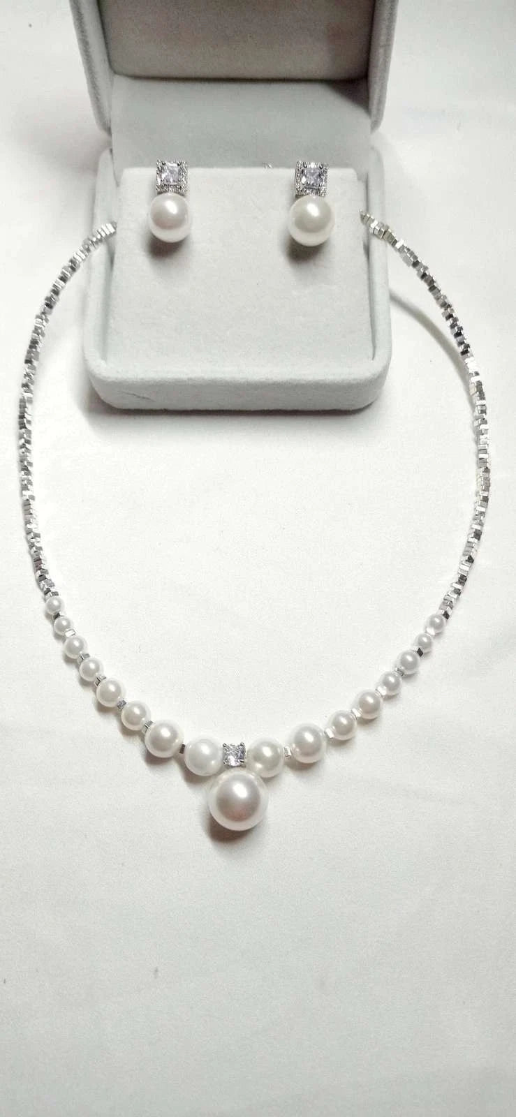 Set Collana e Orecchini con Perle e Zirconi, Stile Elegante per Matrimoni