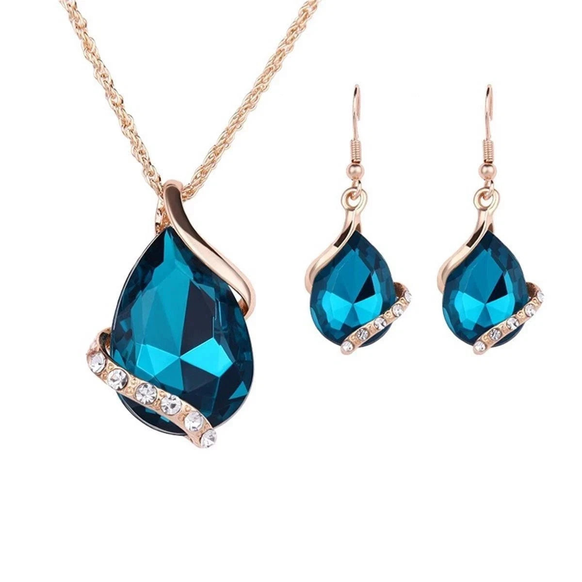 Set Gioielli Zircone Goccia Placcato Oro, Collana Ciondolo e Orecchini Pendenti